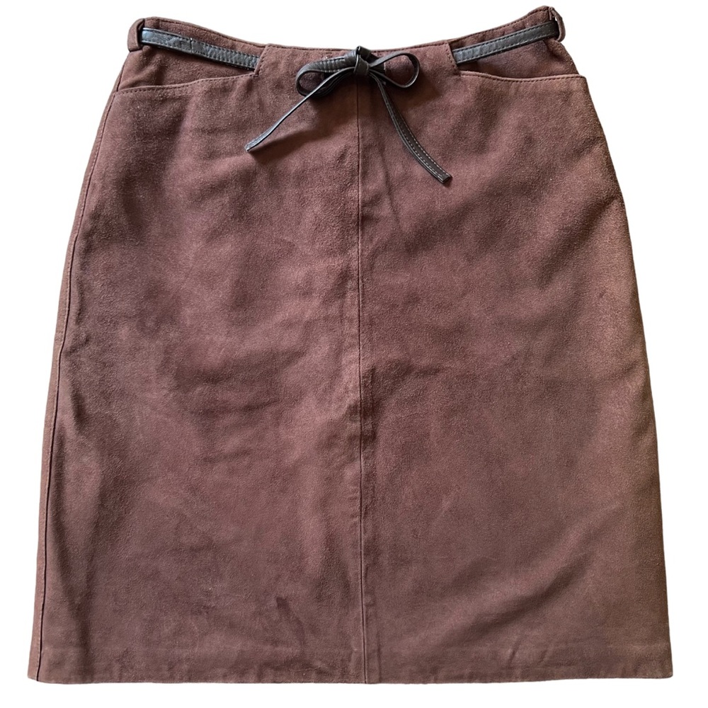 INC Brown Suede Leather Mini Skirt Bow